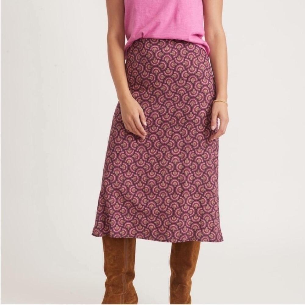 Marine Layer Ryan Skirt Rayon Blend Lightweight Slip Midi Fan Block Print NWT 2